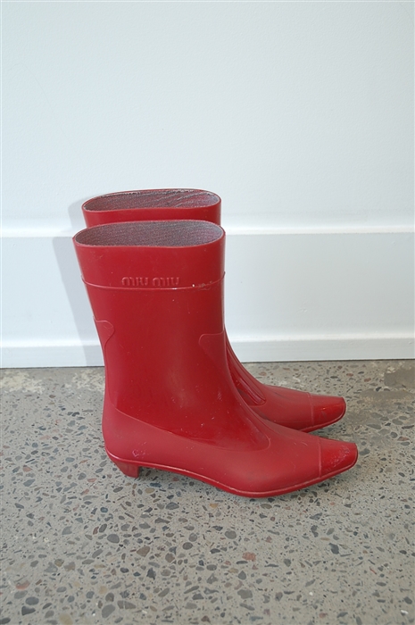 Dark Red Miu Miu Rain Boots, size 6