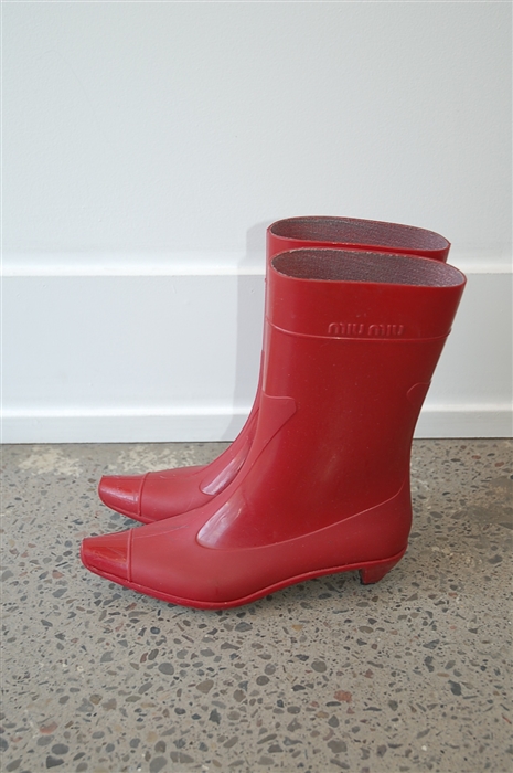 Dark Red Miu Miu Rain Boots, size 6