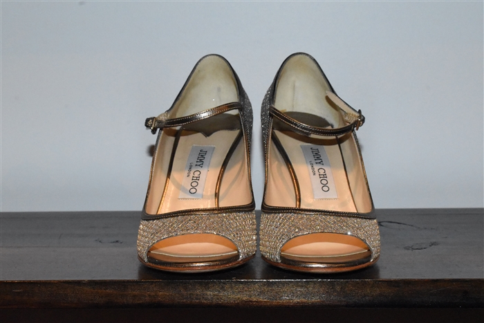Metallic Silver Jimmy Choo Peep-Toe, size 8