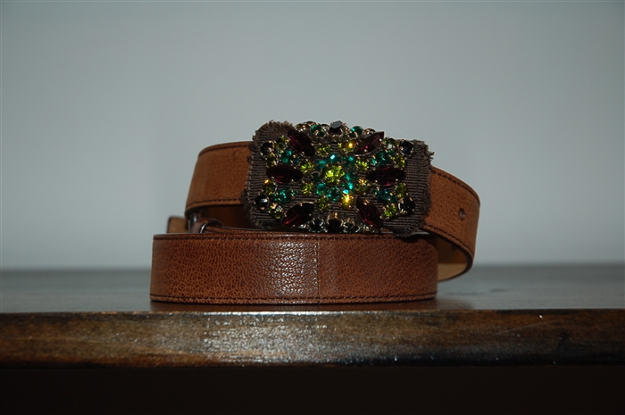 Aged Leather Prada Belt, size M