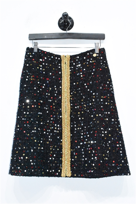 Sparkly Black Chanel Flared Skirt, size 6