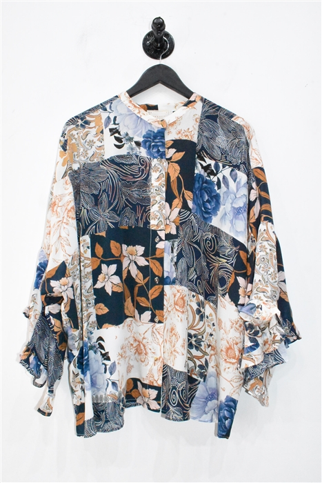 Patchwork Johnny Was Silk Shirt, size XL