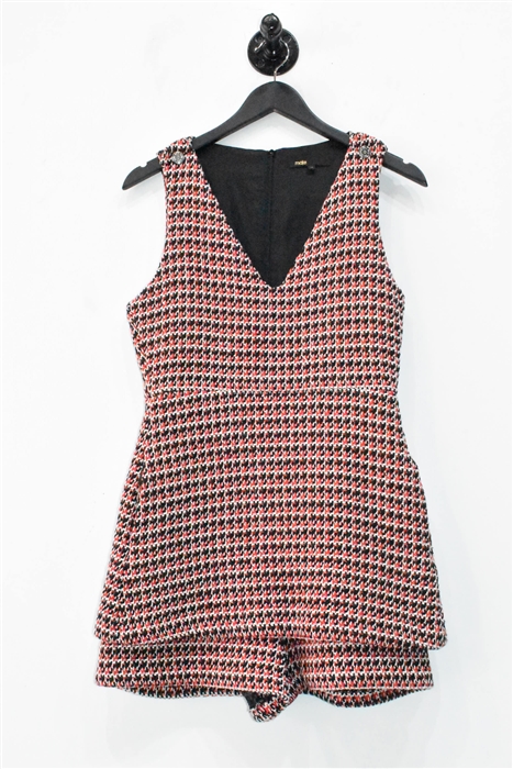 Red Tweed Maje Romper, size 8