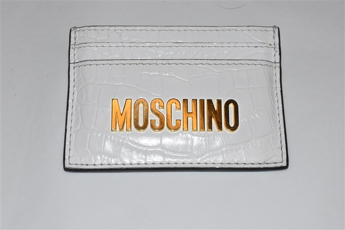 White Leather Moschino Card Holder, size O/S