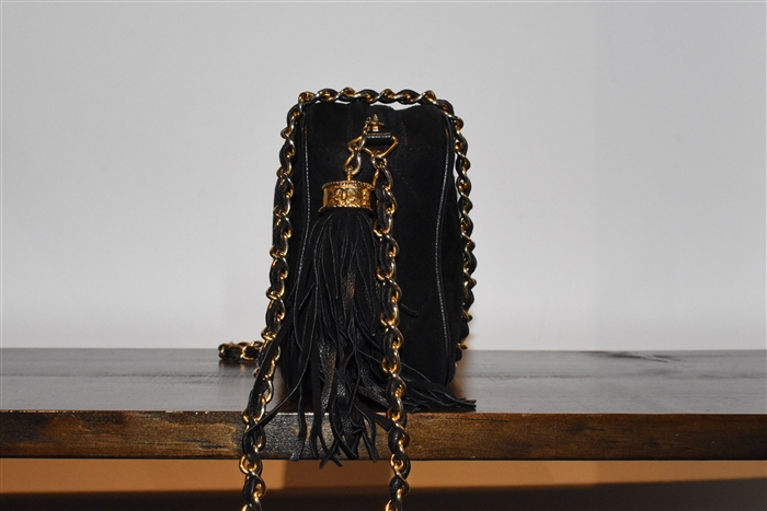 Black Suede Chanel - Vintage Shoulder Bag, size S