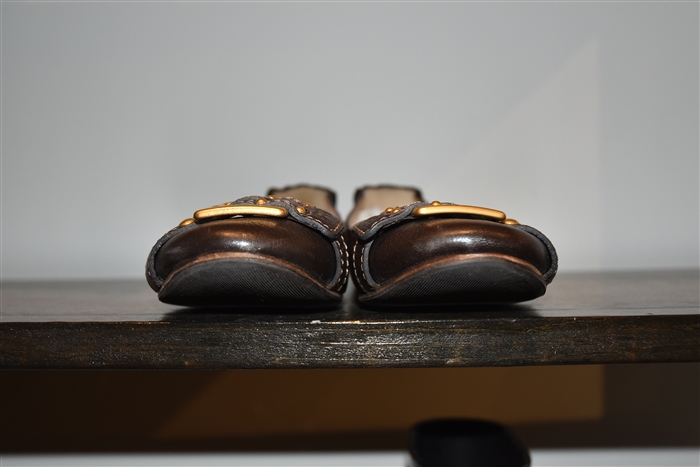 Dark Leather Chloe Ballet Flats, size 9