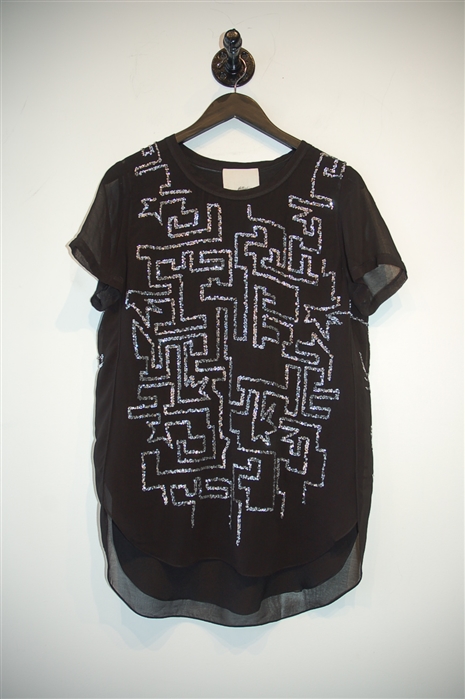 Black & Silver 3.1 Phillip Lim Short-Sleeved Top, size 6