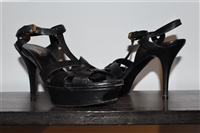 Black Leather Saint Laurent Platform Sandals, size 7.5