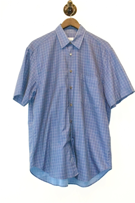 Blue Check Brioni Short-Sleeved Shirt, size M