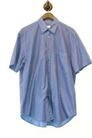 Blue Check Brioni Short-Sleeved Shirt, size M