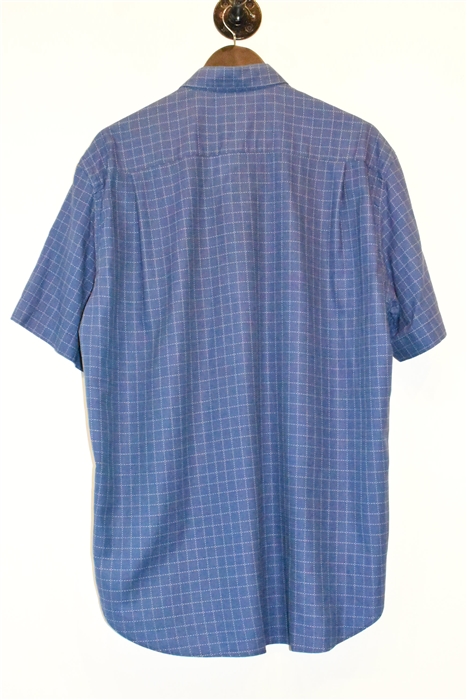 Blue Check Brioni Short-Sleeved Shirt, size M