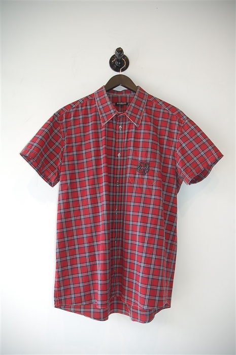 Red Check Balmain Short-Sleeved Shirt, size L