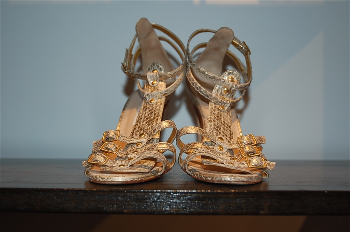 Gold Manolo Blahnik Sandal, size 7.5