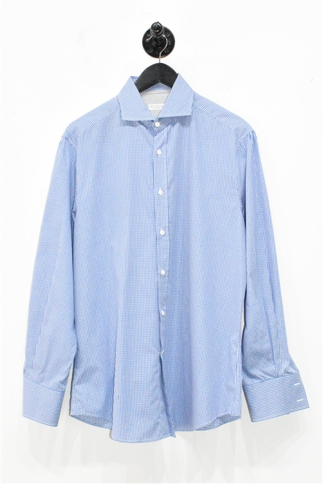 Blue Check Brunello Cucinelli Button Shirt, size M