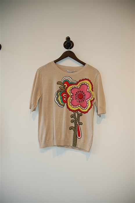 Beige Alice + Olivia Short-Sleeved Top, size L