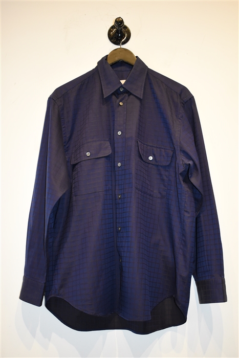 Navy Check Brioni Button Shirt, size M