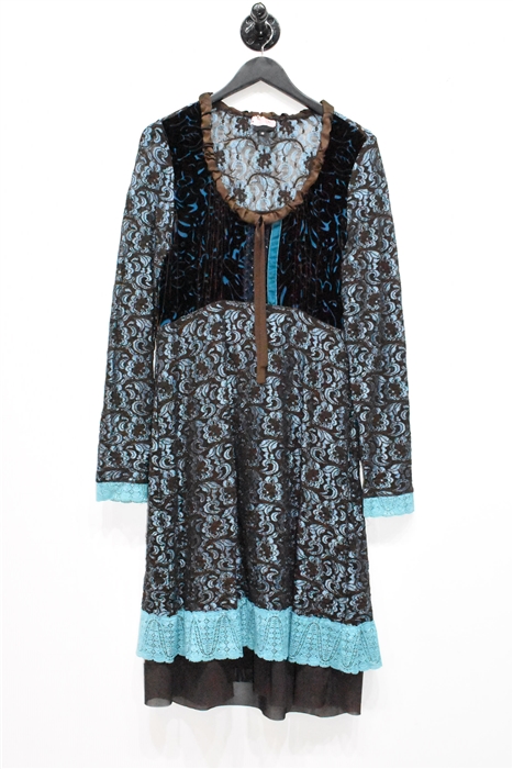 Blue & Brown Anna Sui Bohemian Dress, size 12