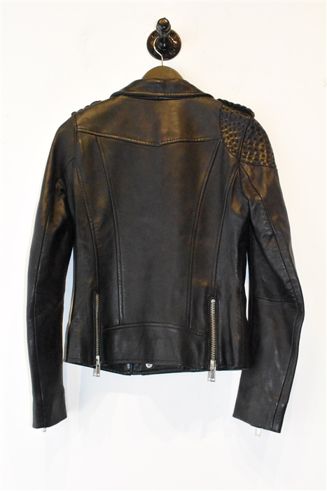 Black Leather Maje Leather Jacket, size S