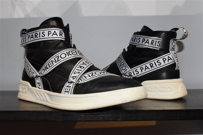 Black Leather Kenzo High-Top Sneakers, size 11.5
