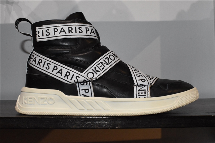 Black Leather Kenzo High-Top Sneakers, size 11.5