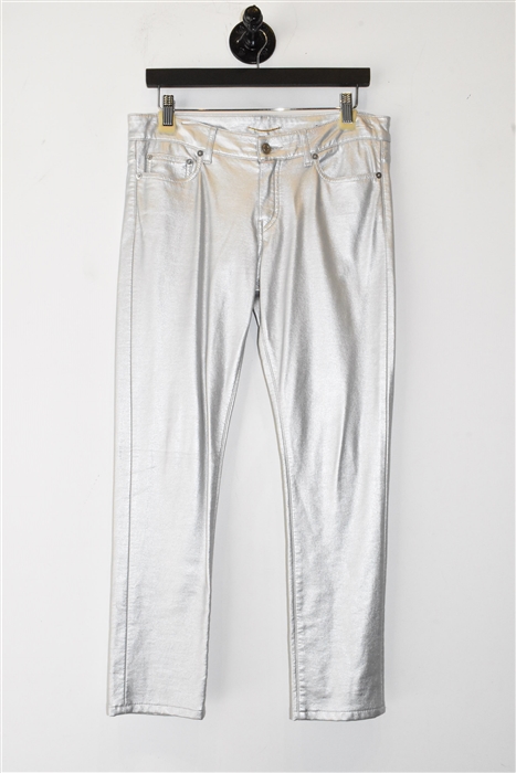 Metallic Silver Saint Laurent Skinny Jean, size 29