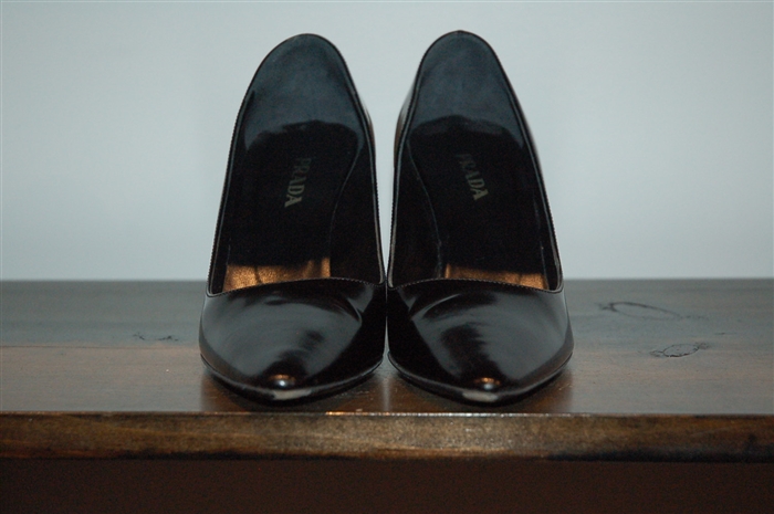 Black Leather Prada Wedge, size 8