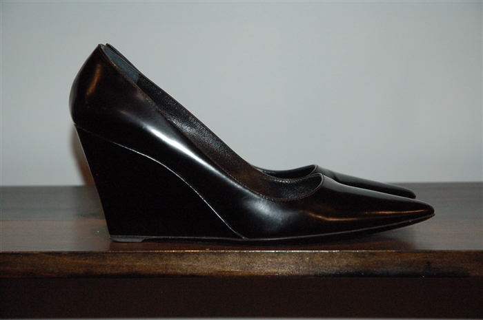 Black Leather Prada Wedge, size 8