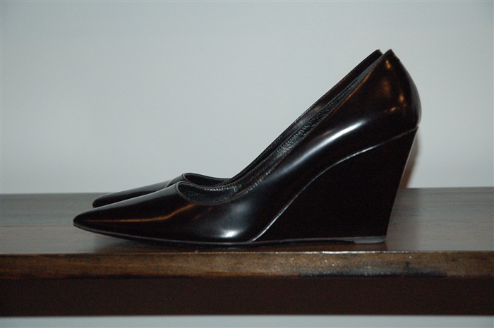 Black Leather Prada Wedge, size 8