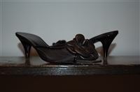 Black Leather Chanel Slides, size 8.5