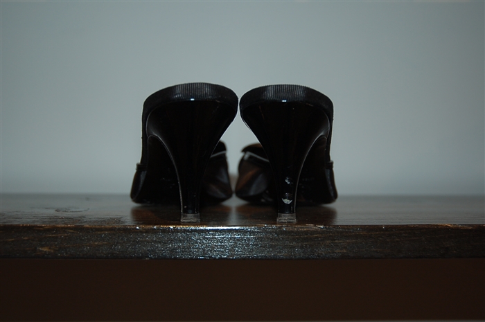 Black Leather Chanel Slides, size 8.5
