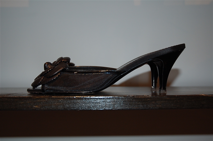 Black Leather Chanel Slides, size 8.5