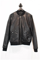 Black Leather Sandro Leather Bomber, size M