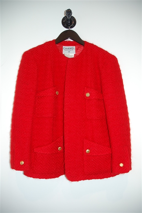 Bright Red Chanel - Vintage Skirt Suit, size L