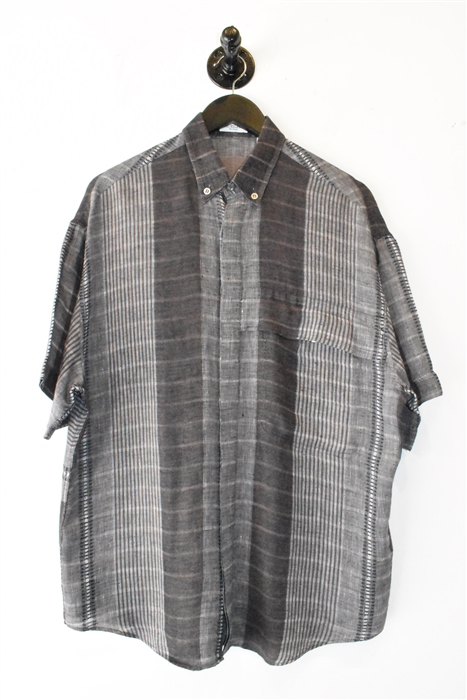 Brown Check Pal Zileri Short-Sleeved Shirt, size M