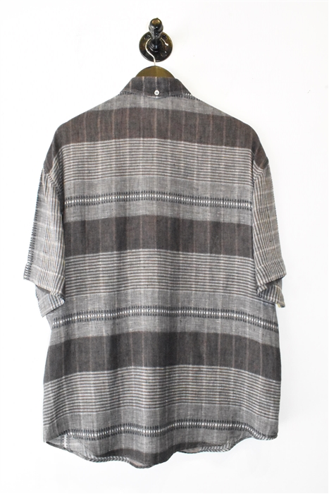 Brown Check Pal Zileri Short-Sleeved Shirt, size M