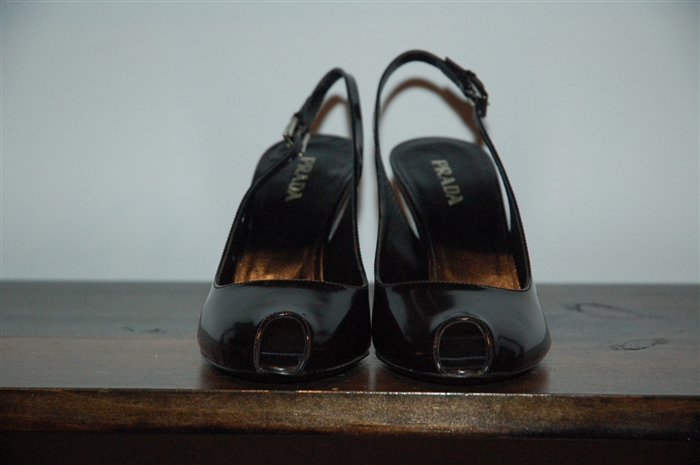 Black Leather Prada Wedge, size 8