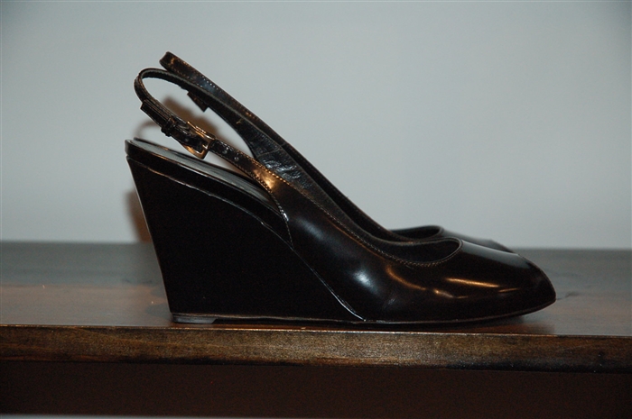Black Leather Prada Wedge, size 8