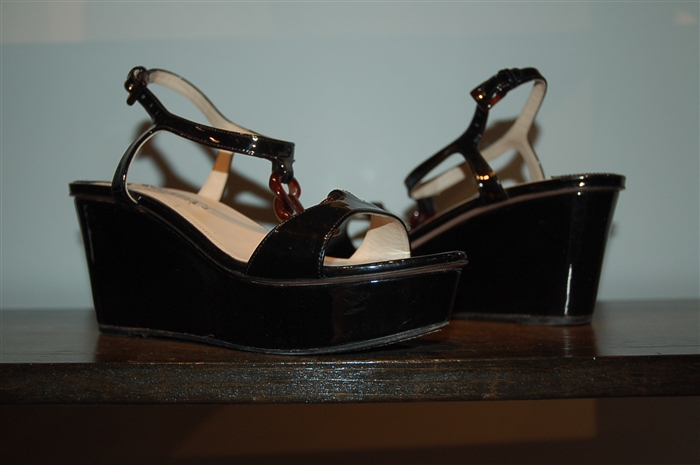 Black Patent Prada Sandal, size 9.5