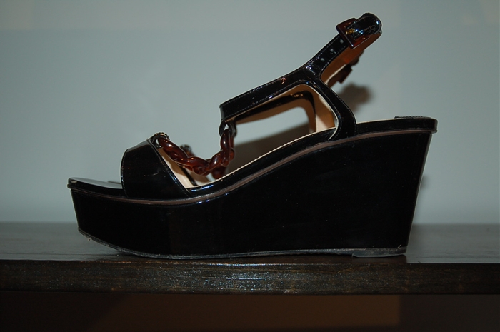 Black Patent Prada Sandal, size 9.5