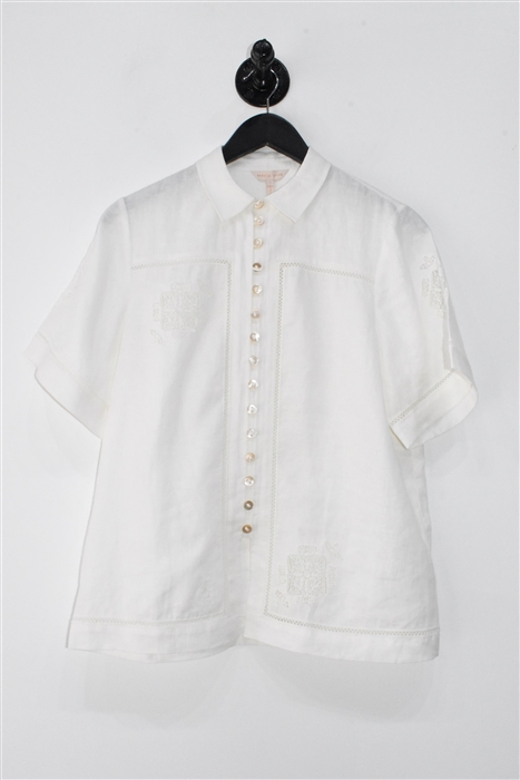 Soft White Rebecca Taylor Short-Sleeved Shirt, size S