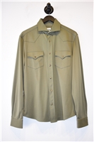 Military Green Brunello Cucinelli Western Shirt, size M