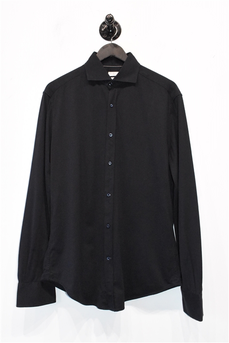 French Navy Brunello Cucinelli Button Shirt, size L