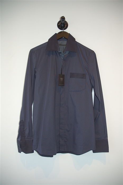 Blue Check No Label Button Shirt, size M