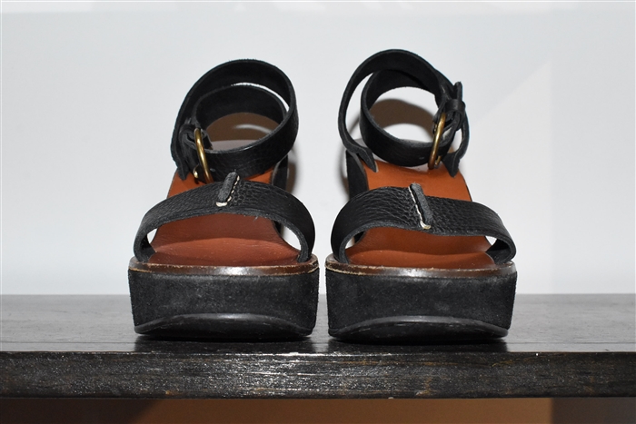 Black Leather Miu Miu Wedge, size 5.5