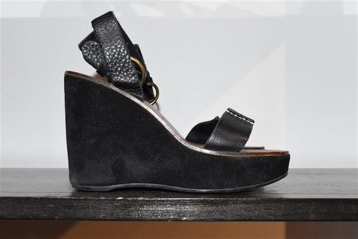 Black Leather Miu Miu Wedge, size 5.5