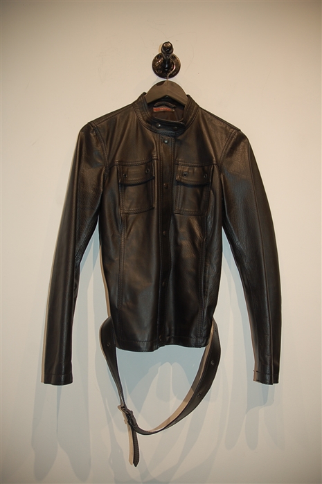 Black Leather Prada Leather Jacket, size 6