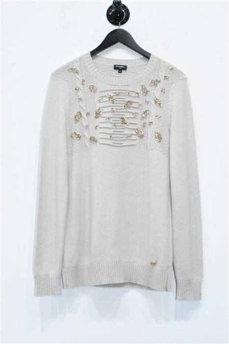 Pale Beige Chanel Cashmere Sweater, size 8