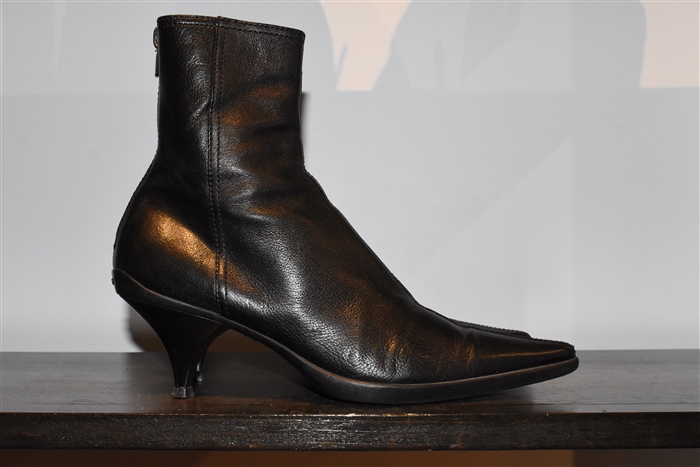 Black Leather Miu Miu Ankle Boots, size 7.5