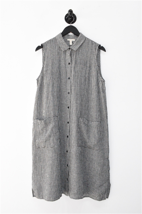 Black Gingham Eileen Fisher Shirt Dress, size M