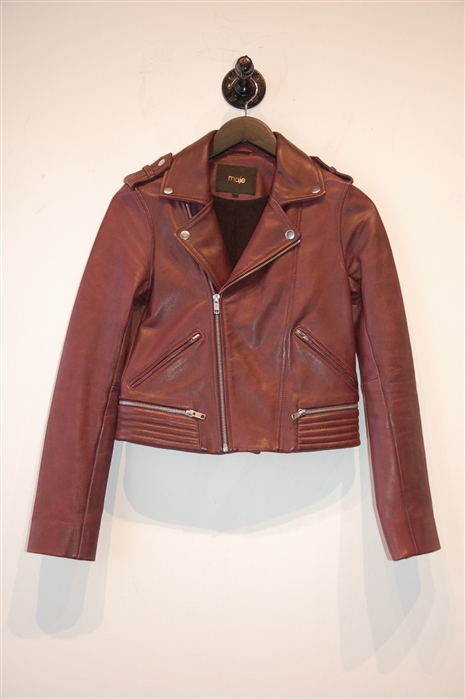 Dark Berry Maje Leather Jacket, size 4